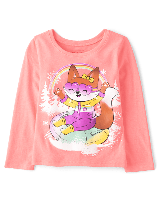 Baby And Toddler Girls Fox Snowtubing Graphic Tee