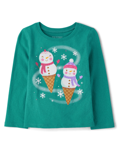Baby And Toddler Girls Ice Cream Snowmen Graphic Tee