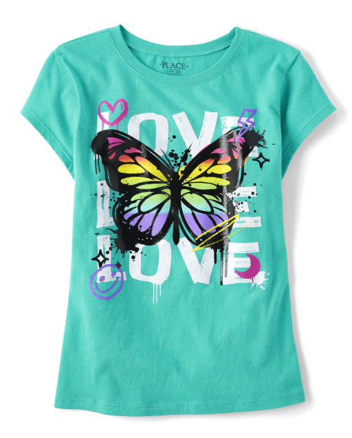 Girls Rainbow Butterfly Graphic Tee