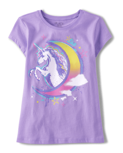 Camiseta con estampado de luna y unicornio para niñas