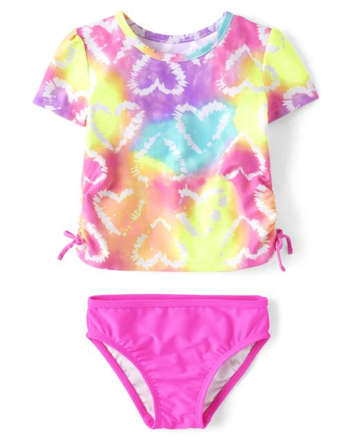 Baby And Toddler Girls Tie Dye Heart Rashguard Swimsuit