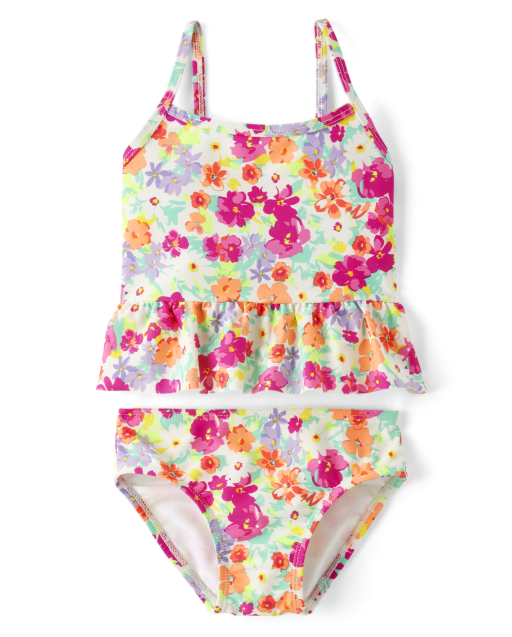 Baby And Toddler Girls Floral Ruffle Tankini Swimsuit