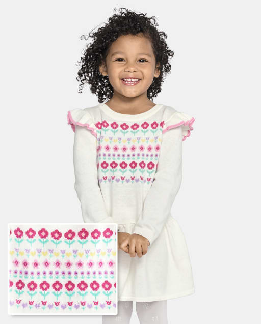 Baby And Toddler Girls Floral Fairisle Peplum Sweater Dress