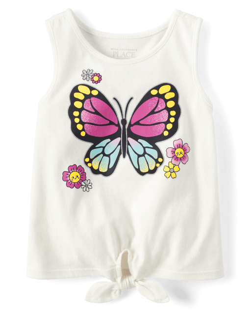 Camiseta sin mangas con mariposa y lazo en el frente para bebés y niñas pequeñas