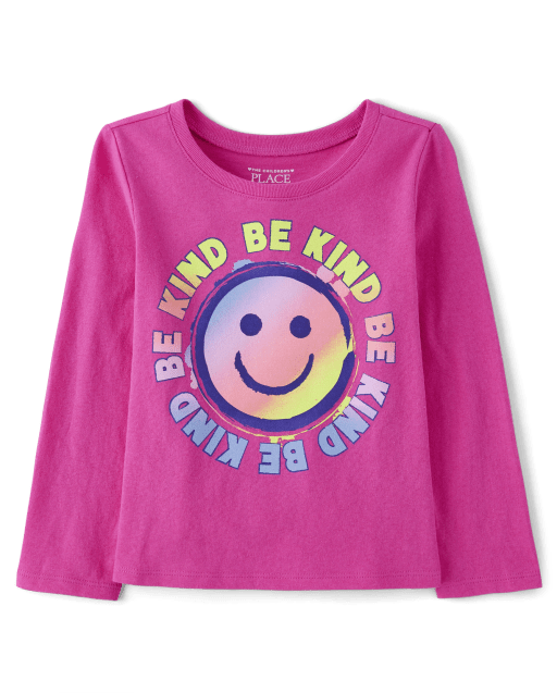 Baby And Toddler Girls Be Kind Happy Face Graphic Tee