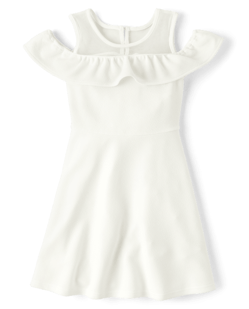 Vestido de niñas con hombros descubiertos en jacquard con volante