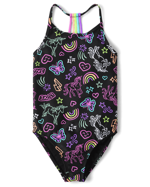 Girls Rainbow Doodle One Piece Swimsuit