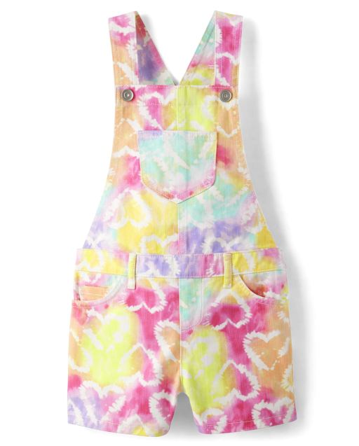 Shorts de sarga con forma de corazón y teñido anudado de arcoíris para niñas