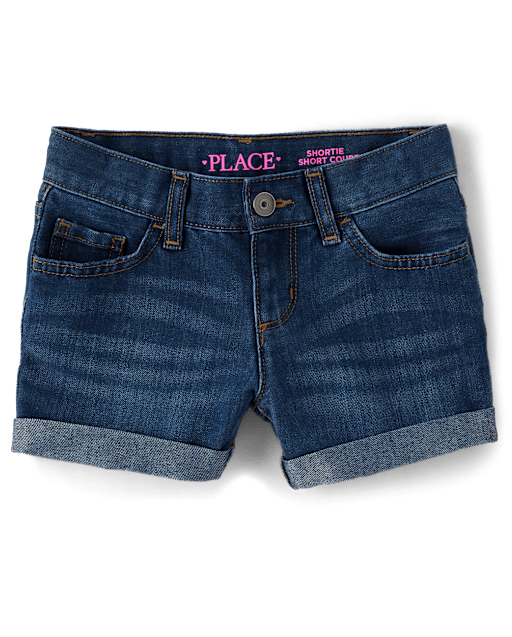 Girls Roll Cuff Denim Shortie Shorts