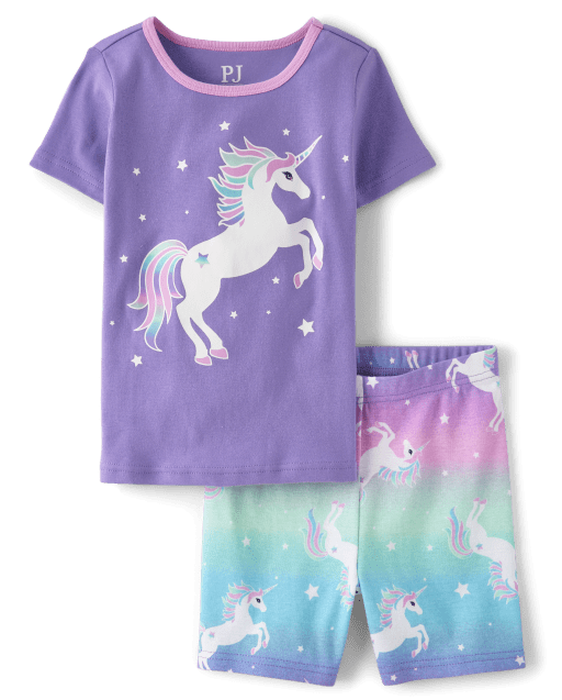 Girls Glow Unicorn Snug Fit Cotton Pajamas