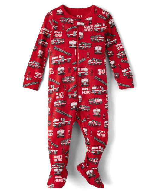 Baby And Toddler Boys Fire Truck Snug Fit Cotton Footed One Piece Pajamas