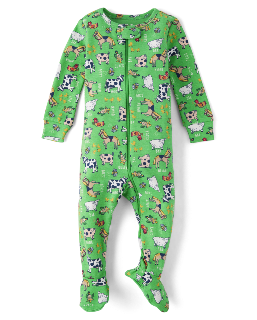 Unisex Baby And Toddler Farm Animal Snug Fit Cotton Footed One Piece Pajamas