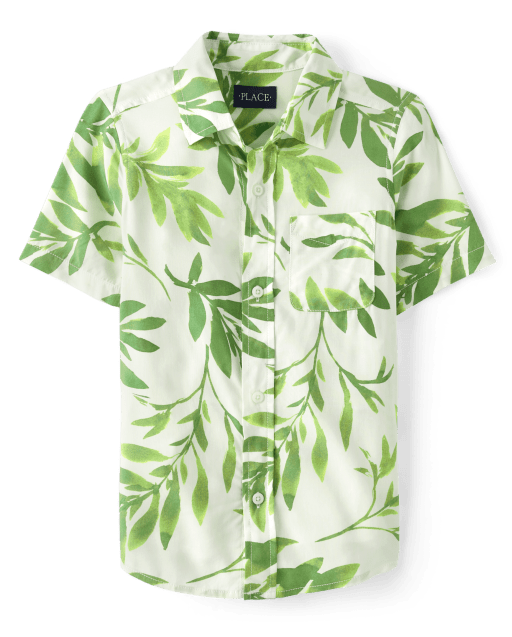 Boys Matching Family Palm Leaf Button Up Shirt