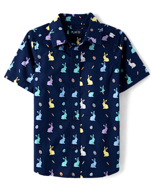 Boys Bunny Poplin Button Up Shirt