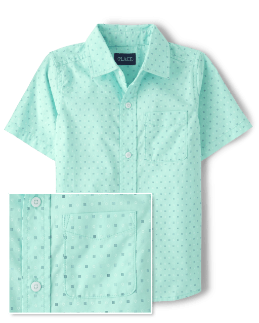 Boys Print Poplin Button Up Shirt