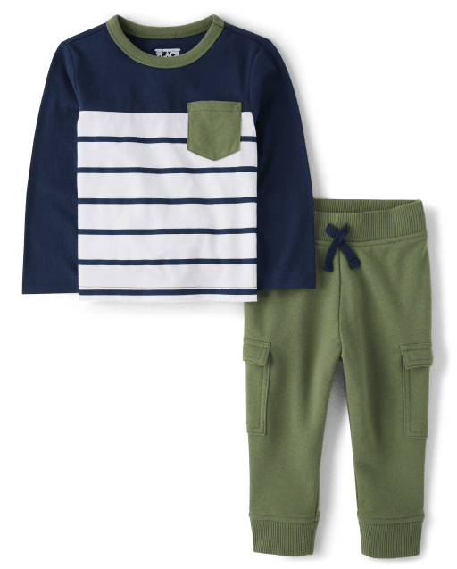 Baby And Toddler Boys Striped Colorblock 2-Piece Outfit Set