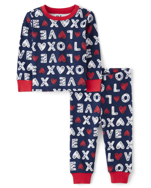 Pijamas unisex de algodón ajustados con amor familiar a juego para bebés y niños pequeños