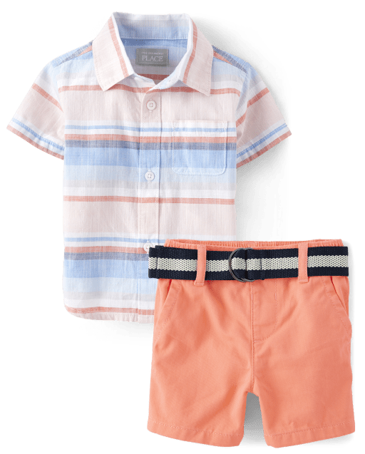 Baby Boys Dad And Me Striped Chambray 2-Piece Outfit Set