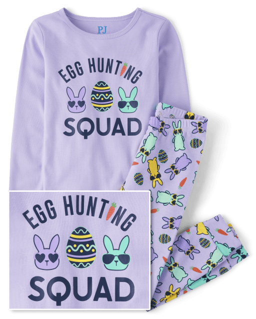 Girls Matching Family Egg Hunting Squad Snug Fit Cotton Pajamas