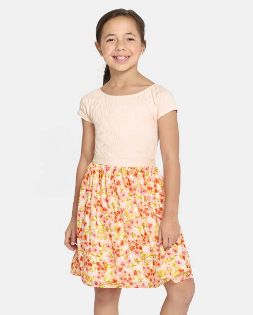 Girls Mommy And Me Floral Smocked Fit And Flare Dress