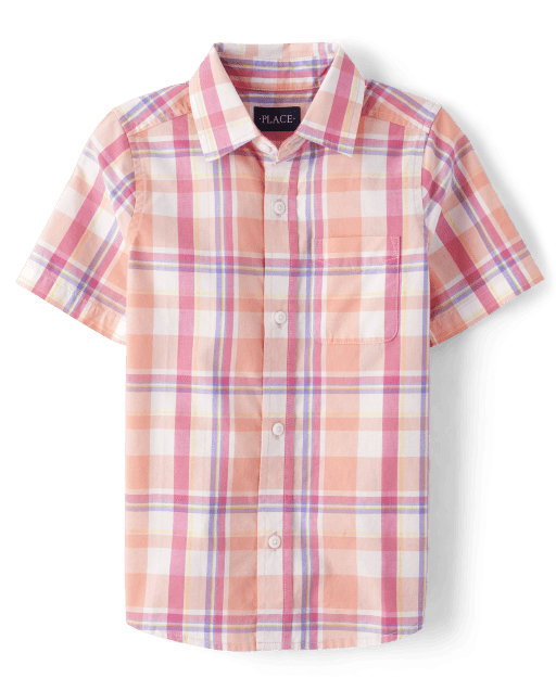 Boys Autumn Rainbow Plaid Button Down Shirt