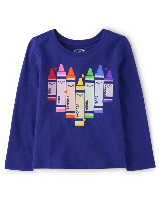 Baby And Toddler Girls Crayon Heart Graphic Tee