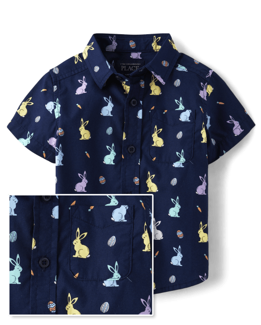 Baby And Toddler Boys Bunny Poplin Button Up Shirt