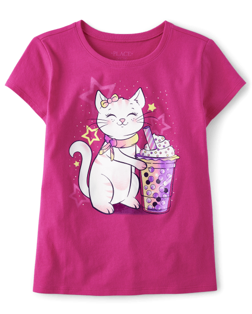 Camiseta con estampado de gato frappé para niñas