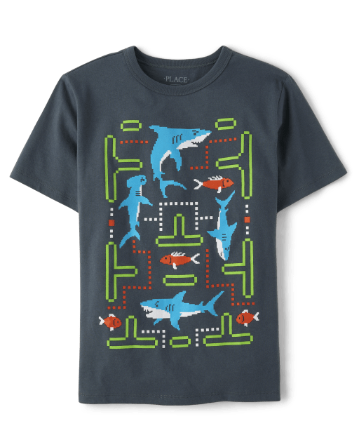 Camiseta con gráfico de videojuego Shark para niños