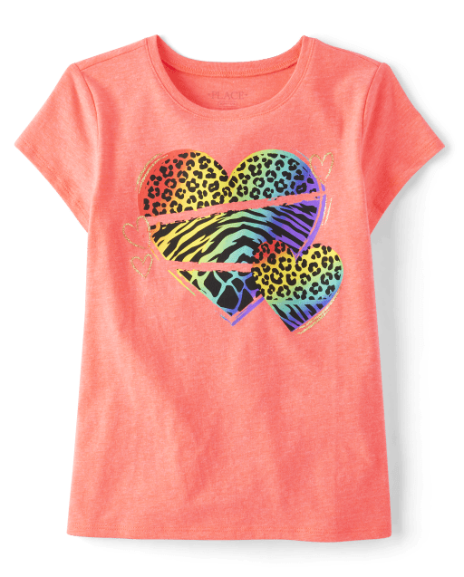 Girls Rainbow Animal Heart Graphic Tee