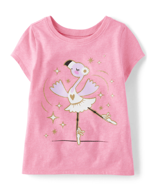 Camiseta con estampado de bailarina y flamenco para bebés y niñas pequeñas