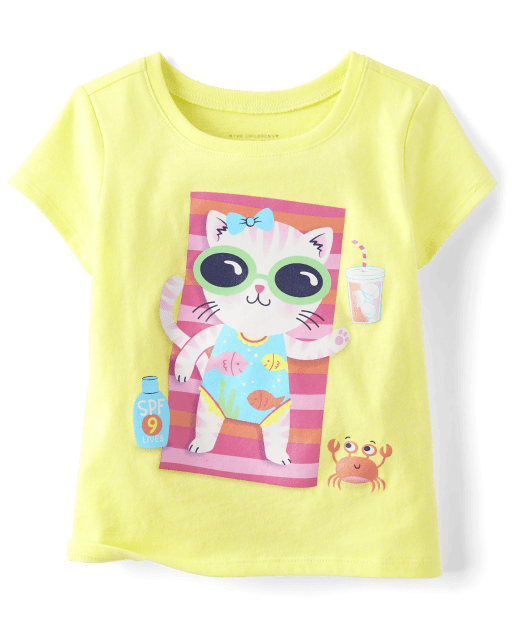 Baby And Toddler Girls Cat Beach Towel Graphic Tee