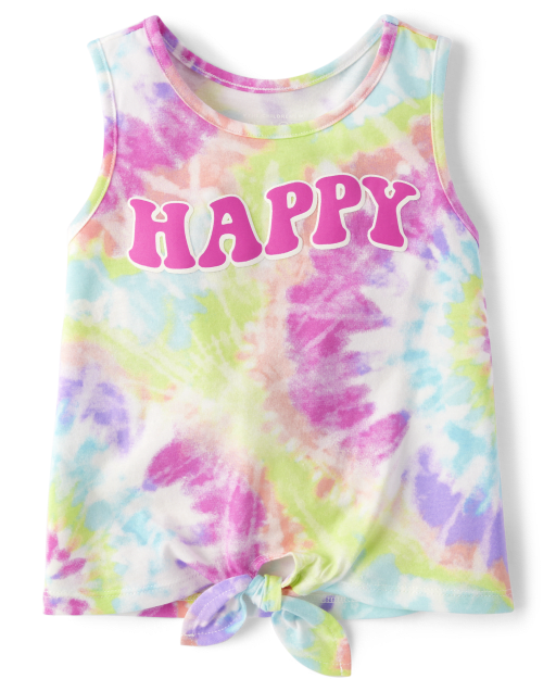 Baby And Toddler Girls Rainbow Tie Dye Happy Tank Top