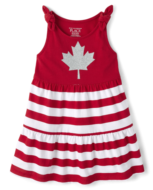 Toddler Girls Striped Glitter Graphic Tie Shoulder Dress