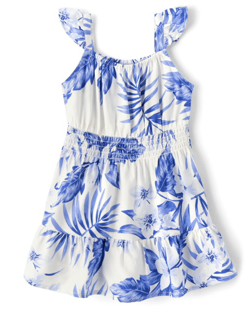 Toddler Girls Matching Family Tropical Smocked Ruffle Dress