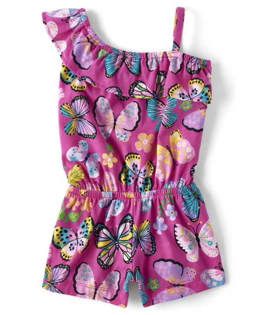 Baby And Toddler Girls Butterfly One Shoulder Romper
