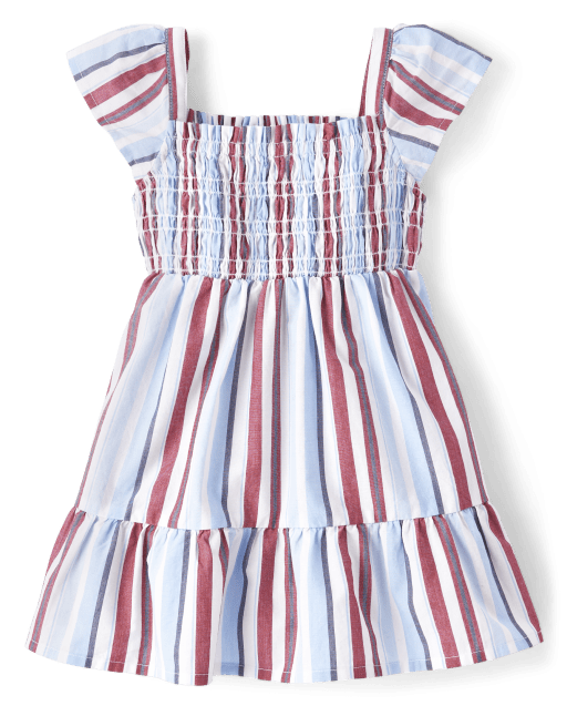 Toddler Girls Striped Poplin Ruffle Dress