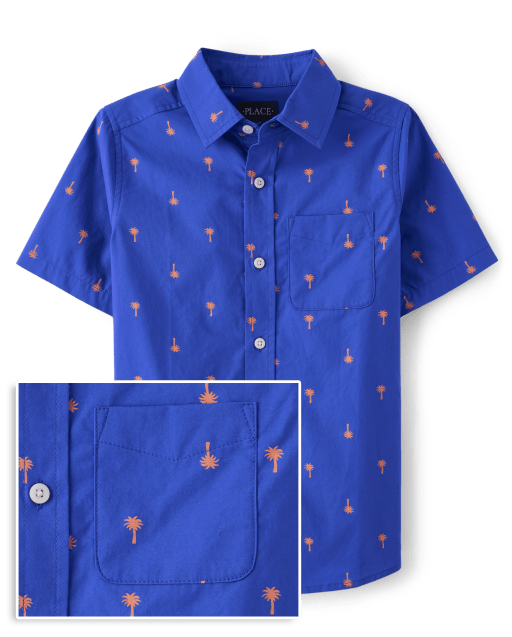 Camisa con botones de popelín con palmeras para niño