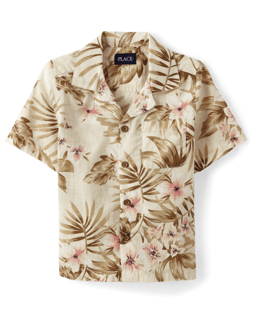 Boys Matching Family Tropical Textured Button Up Shirt