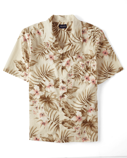 Mens Matching Family Tropical Textured Button Up Shirt