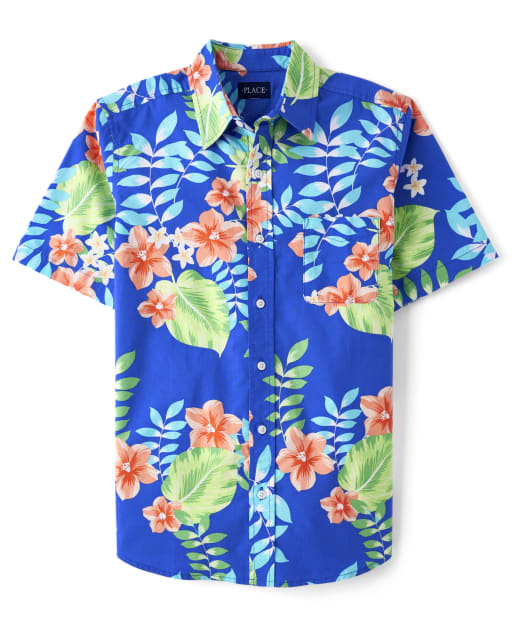 Mens Matching Family Tropical Poplin Button Up Shirt