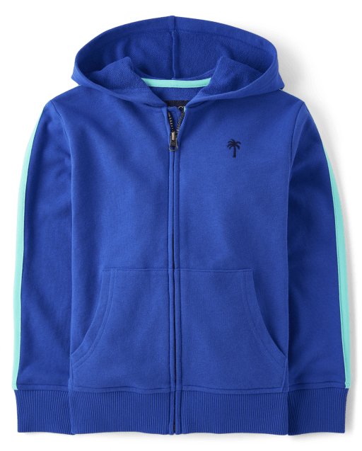 Boys Side Stripe French Terry Zip Up Hoodie