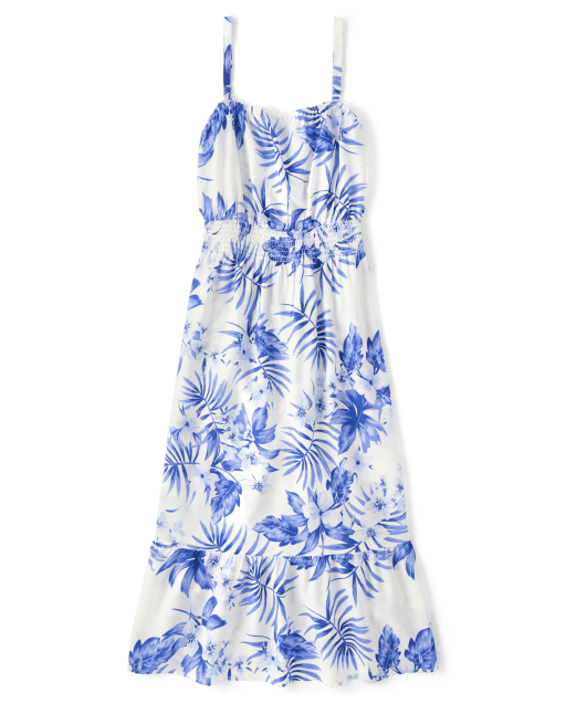Womens Matching Family Tropical Midi Ruffle Dress