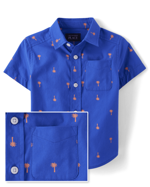 Baby And Toddler Boys Palm Tree Poplin Button Up Shirt