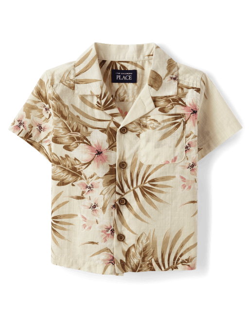 Baby And Toddler Boys Matching Family Tropical Textured Button Up Shirt