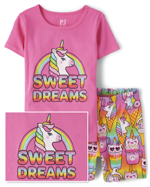 Girls Sweet Dreams Unicorn Snug Fit Cotton Pajamas