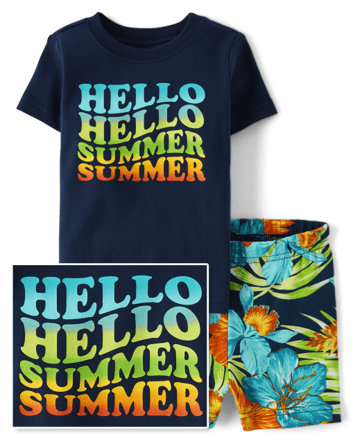 Baby And Toddler Boys Hello Summer Snug Fit Cotton Pajamas