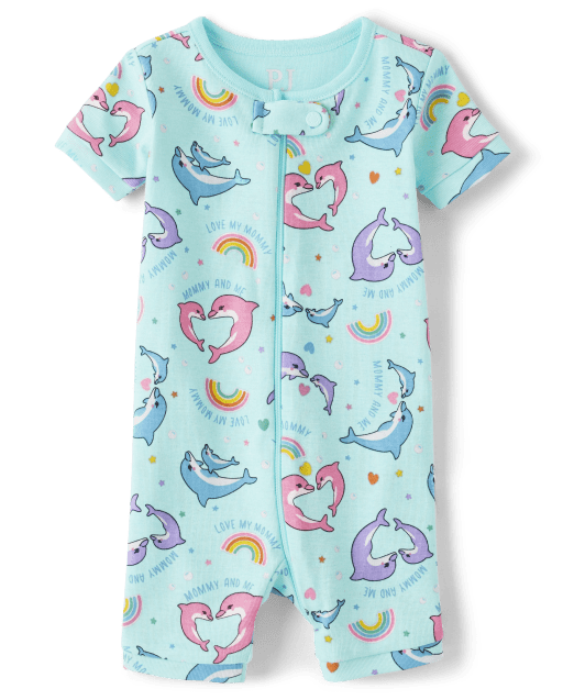 Baby And Toddler Girls Dolphin Snug Fit Cotton One Piece Pajamas