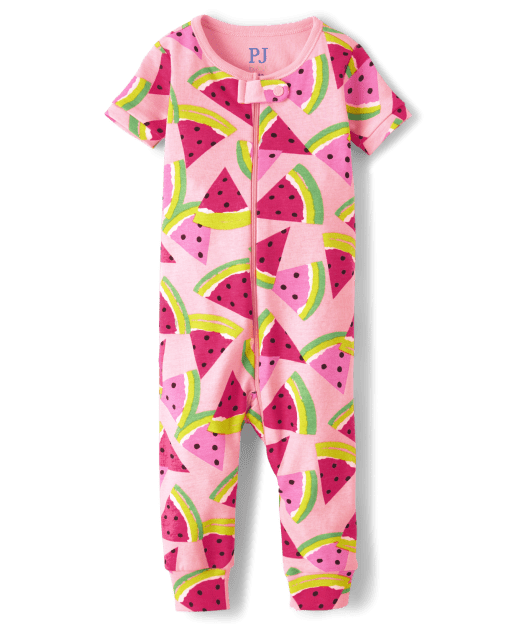 Baby And Toddler Girls Watermelon Snug Fit Cotton One Piece Pajamas