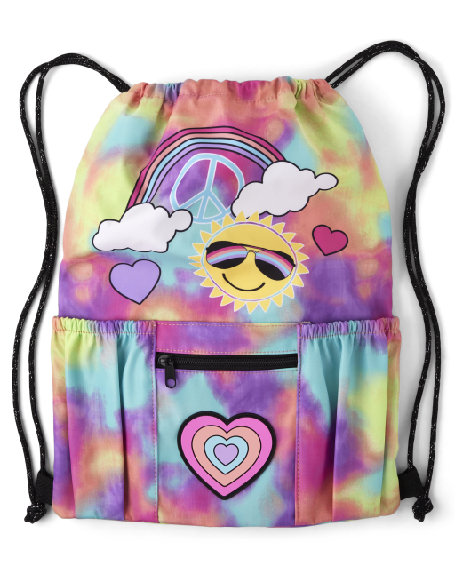 Girls Rainbow Tie Dye Icon Drawstring Bag